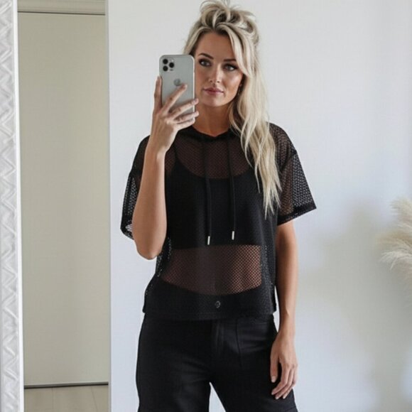 Love & Legend Black Mesh Hoodie Top - Picture 7 of 9
